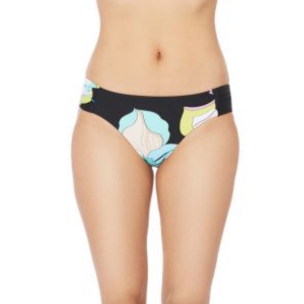 NWT  TRINA TURK REVERSIBLE SHIRRED HIPSTER BOTTOM SZ-14 Black Multi